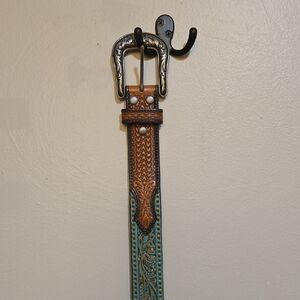 Elegant Brown and Teal Leather Belt